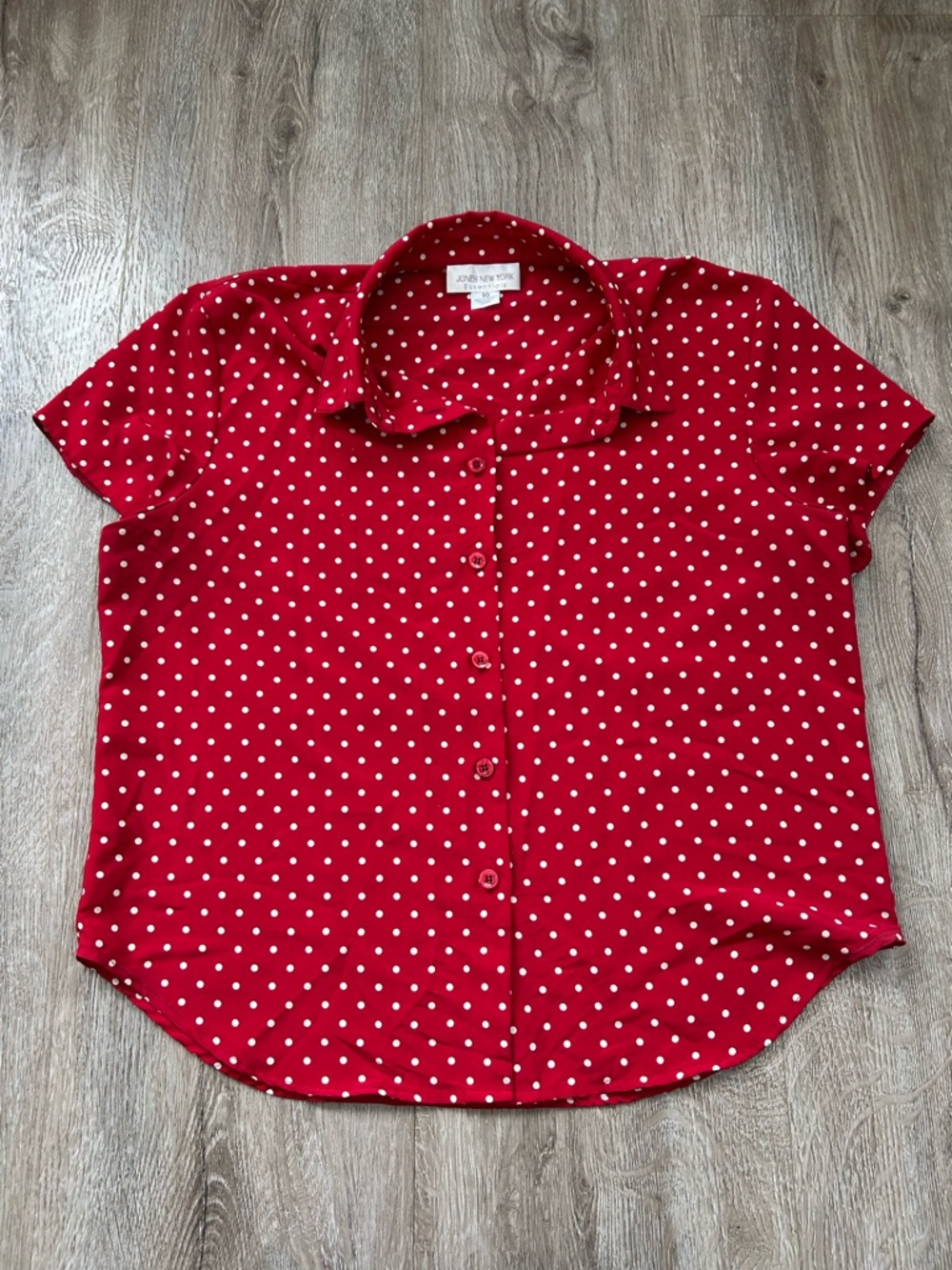Vintage Red Polka Dot Short Sleeve Button-Down Shirt Jones New York